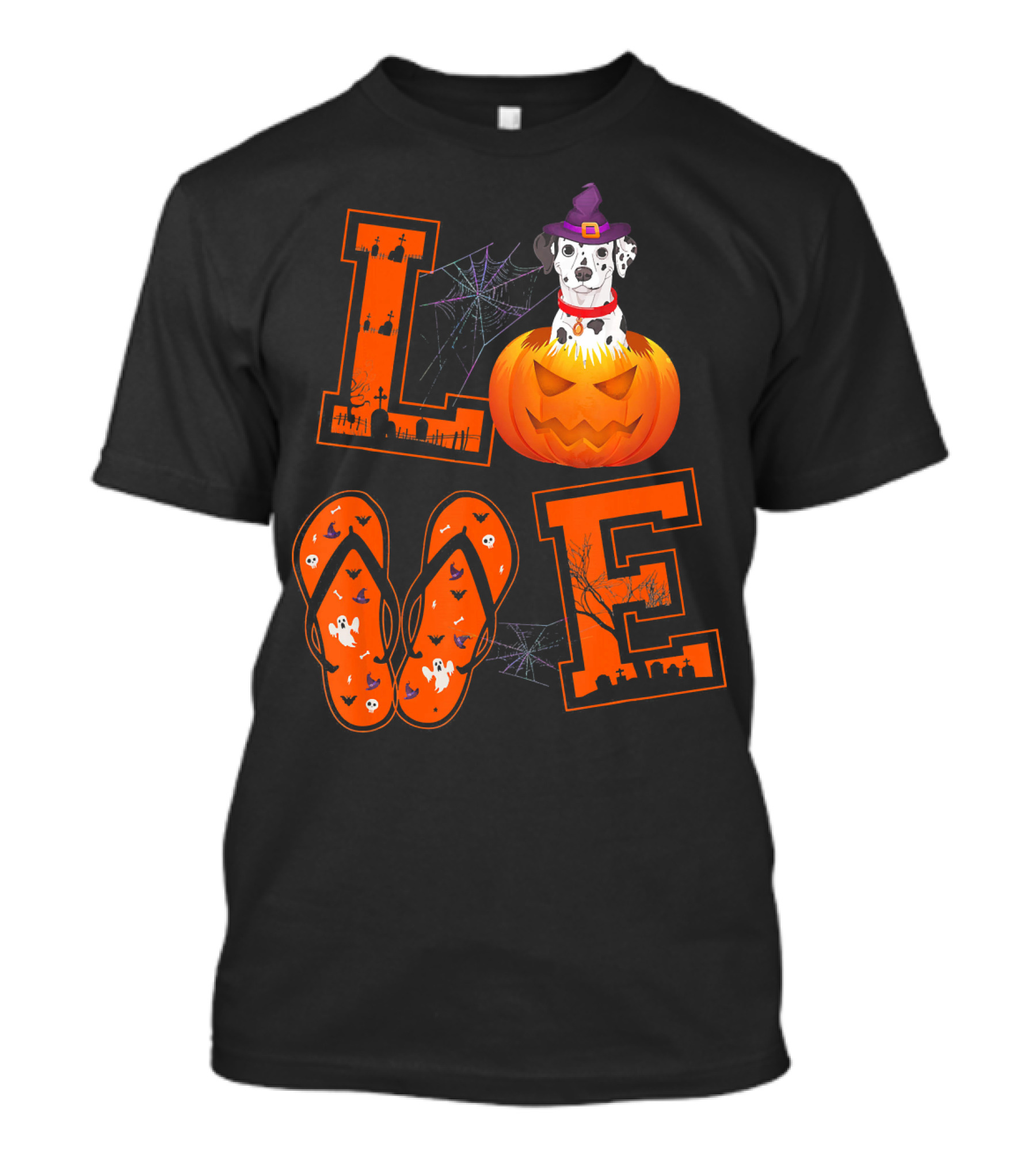 LOVE Dalmatian Pumpkin Halloween Flip Flops T-Shirt
