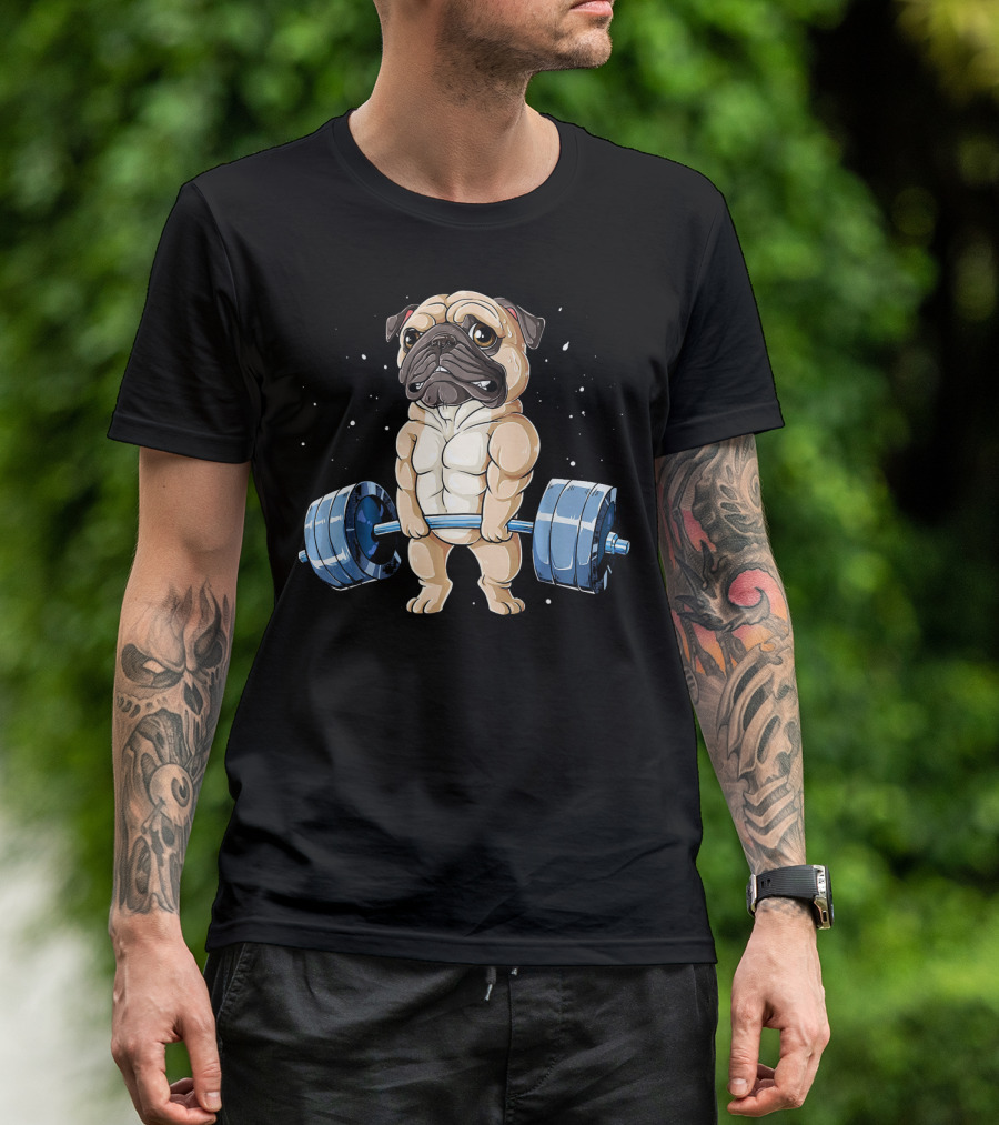 Pug Weightlifting Funny Deadlift Men Fit Strong Muscular Dog T-Shirt