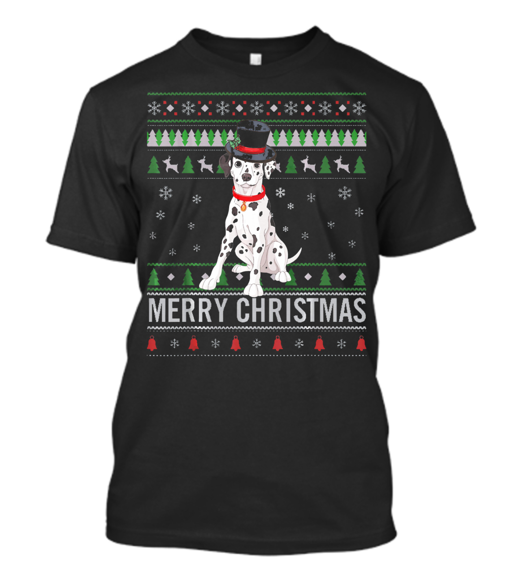 Merry Christmas Dalmatian Dog With Festive Hat And Holiday T-Shirt