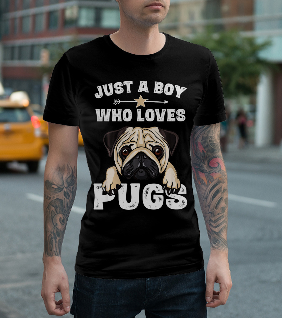 Just A Boy Who Loves Pugs Cute Pug Lover T-Shirt