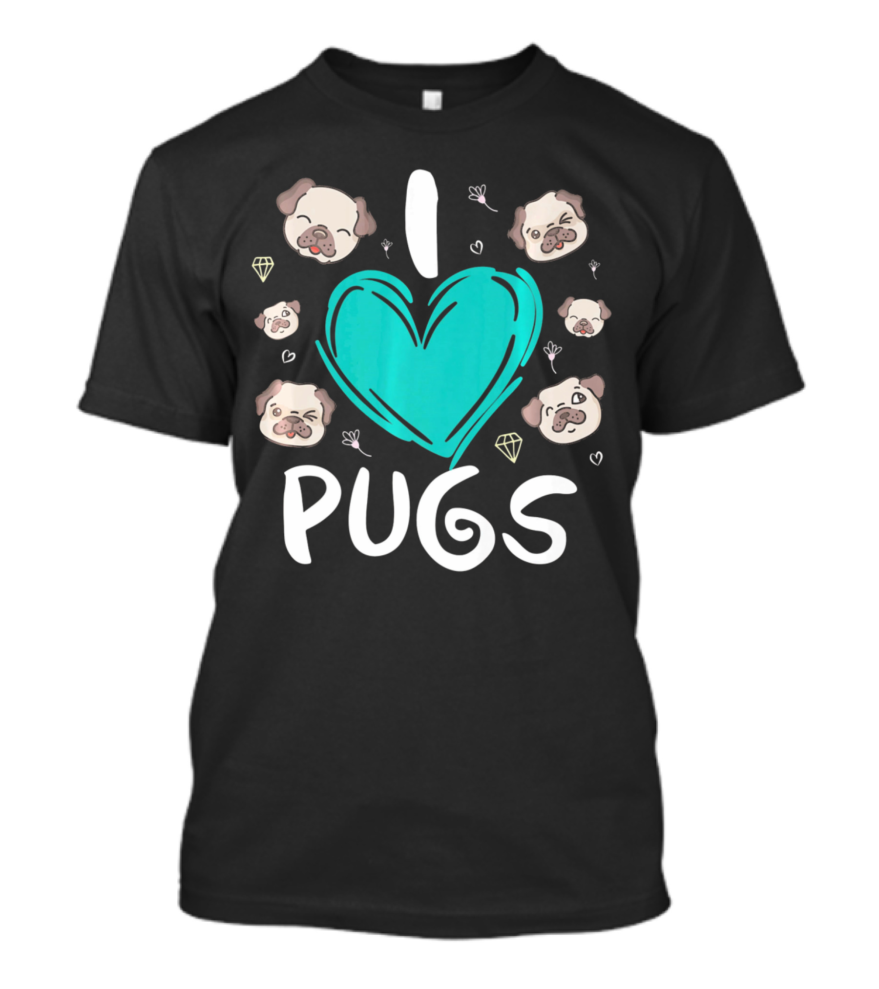 I Love Pugs Cute Heart And Puppy Faces Sleep Over Top T-Shirt
