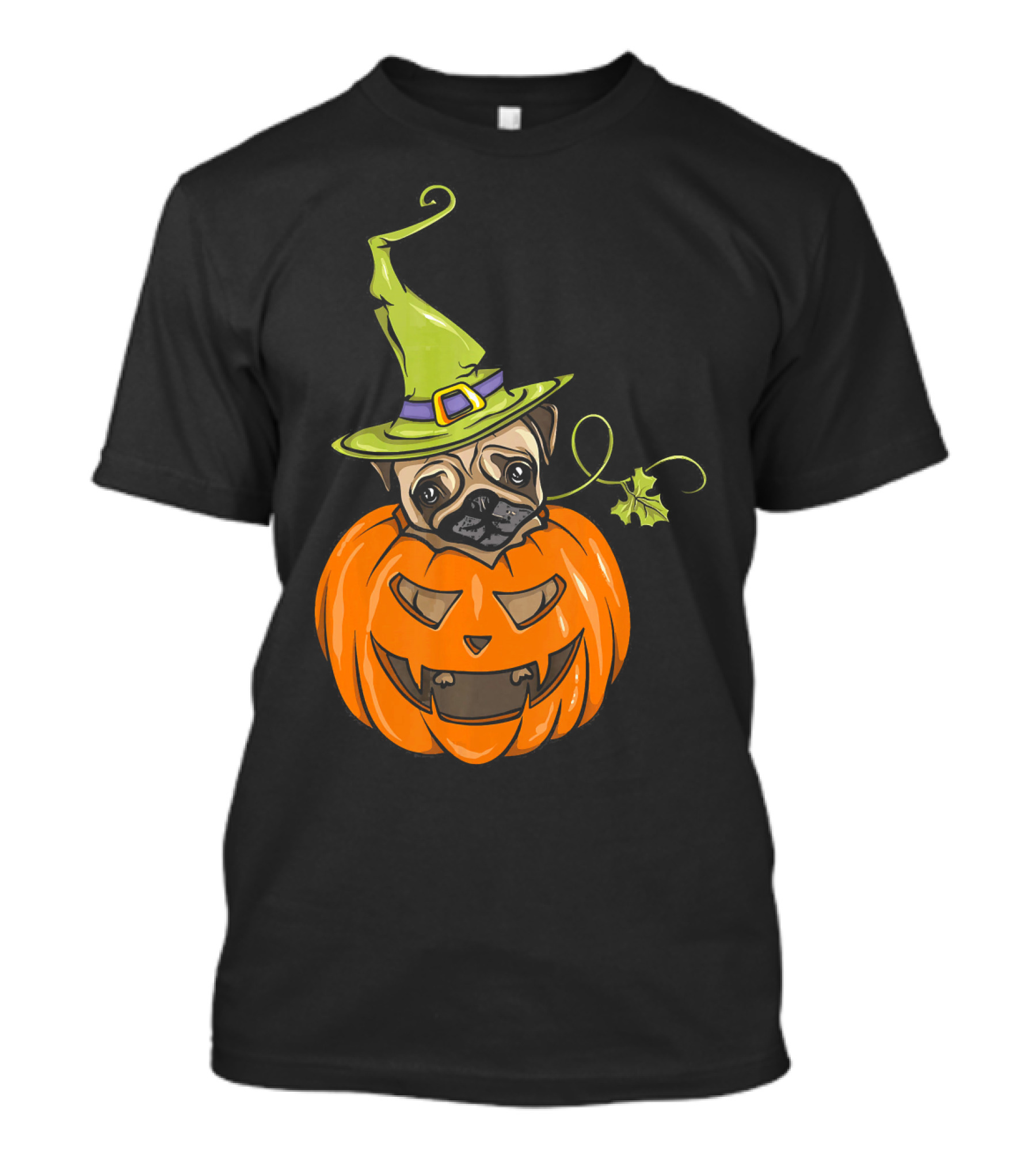 Halloween Pug Witch Pumpkin Costume Women T-Shirt