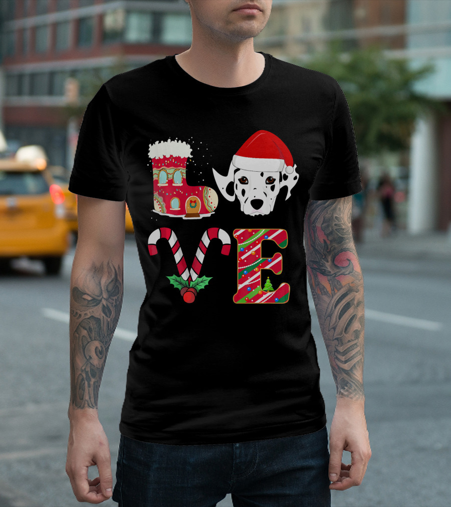 Love My Dalmatian Funny Christmas Dalmatian Candy Cane Santa Hat T-Shirt