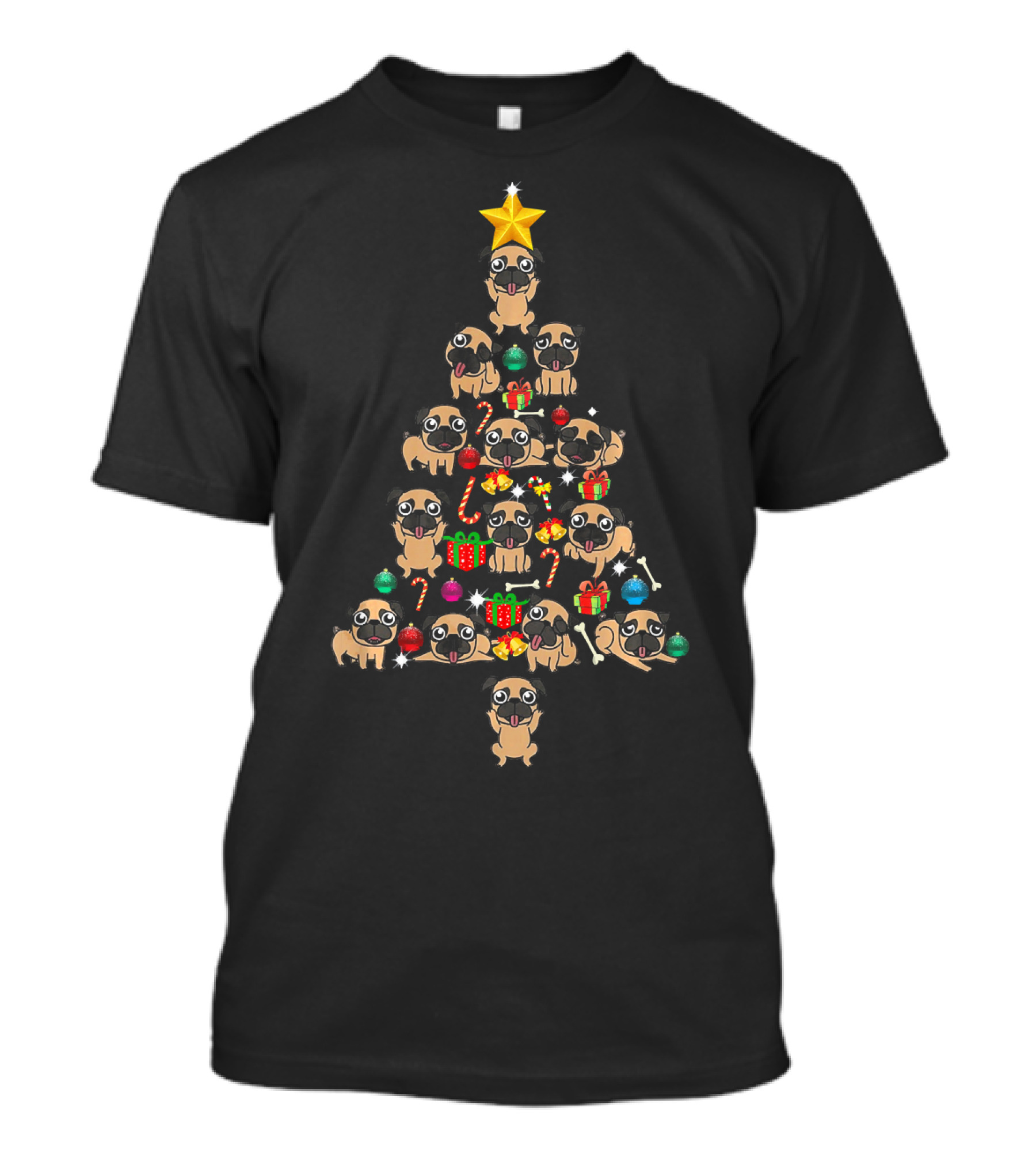 Pug Christmas Tree Funny Xmas Holiday Pug Gifts T-Shirt