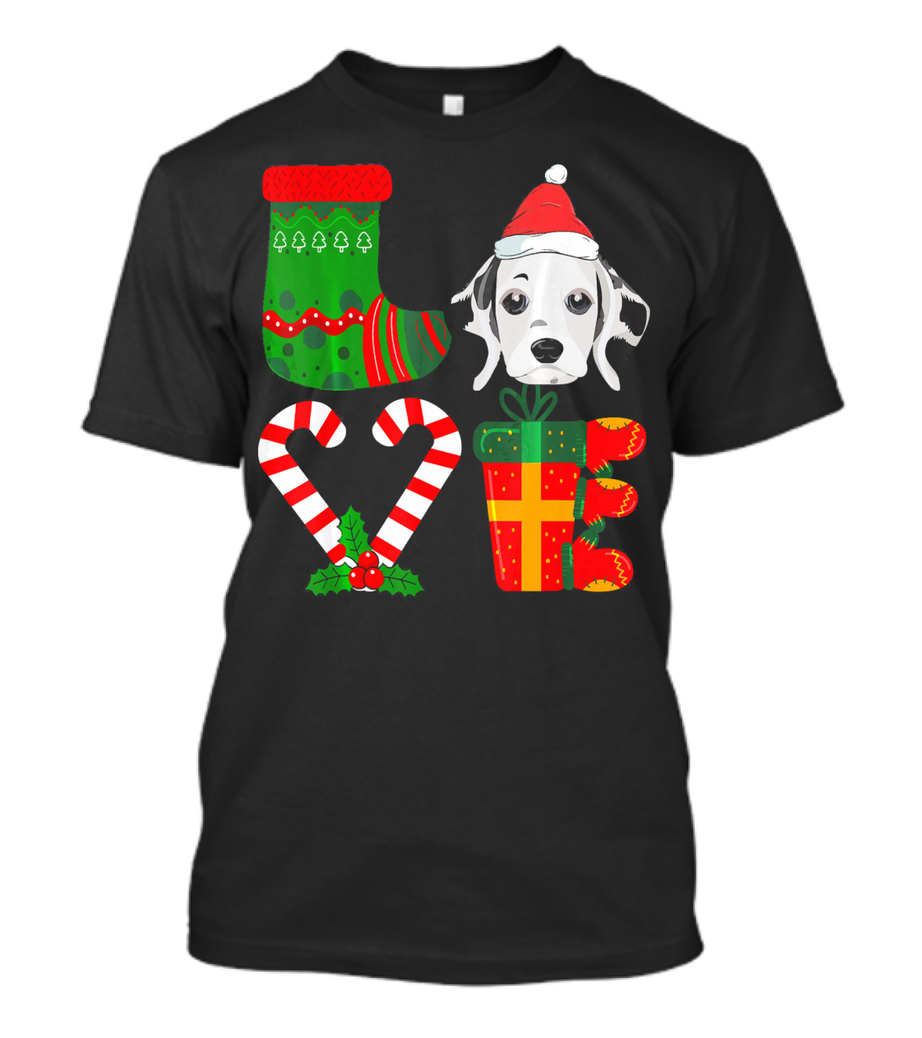 Lover Dalmatian Christmas Funny Dog Holiday Stocking Candy Cane Present T-Shirt