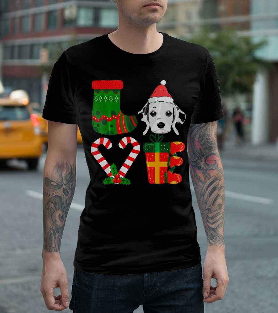 Lover Dalmatian Christmas Funny Dog Holiday Stocking Candy Cane Present T-Shirt