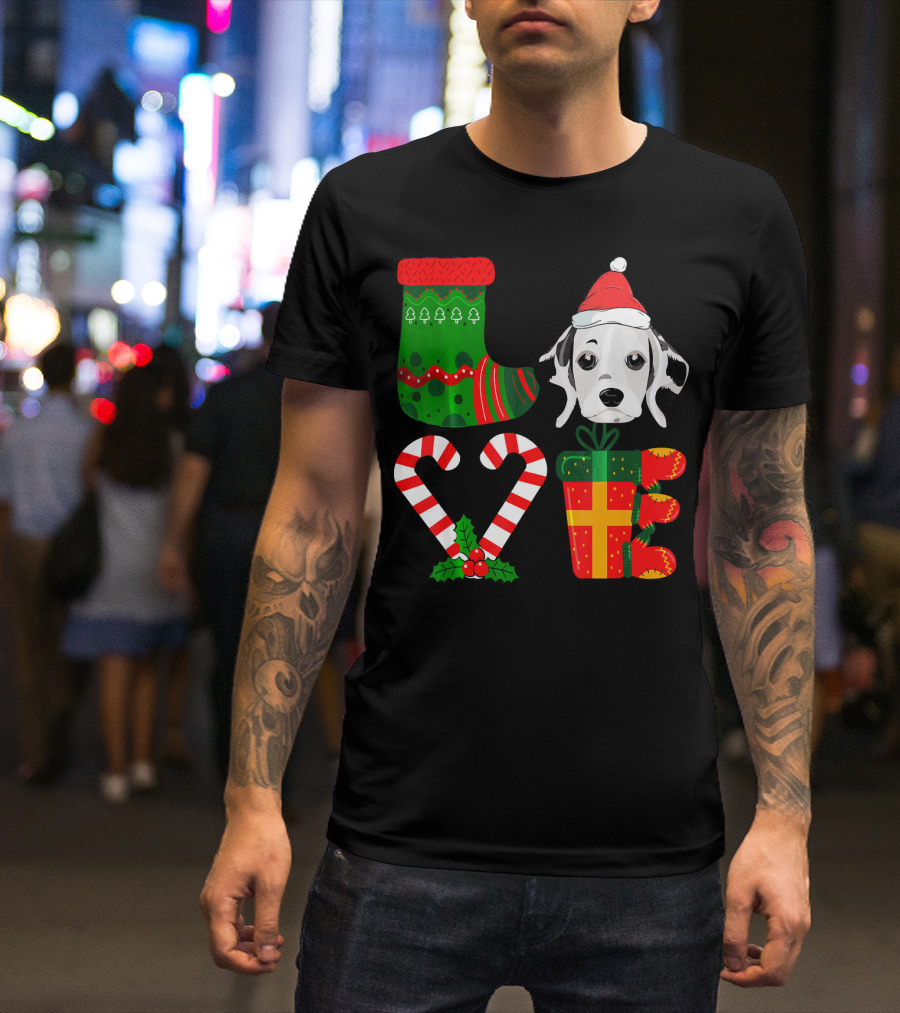 Lover Dalmatian Christmas Funny Dog Holiday Stocking Candy Cane Present T-Shirt