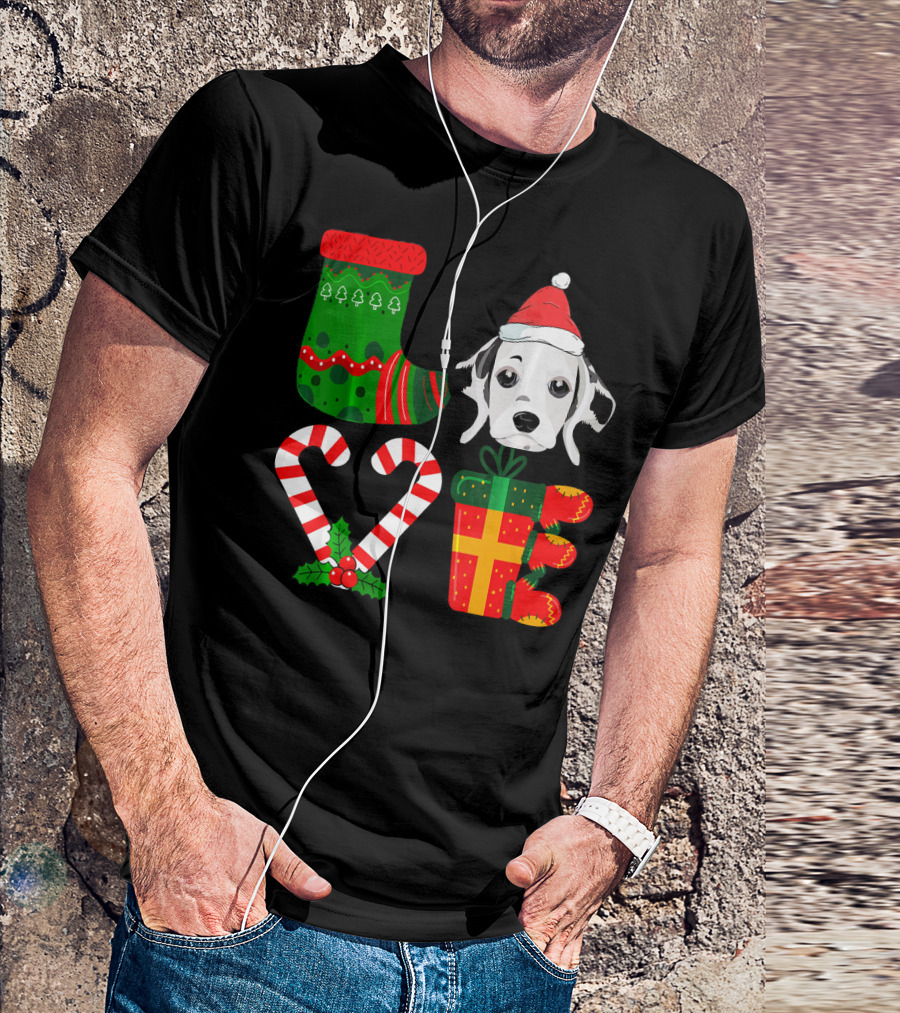 Lover Dalmatian Christmas Funny Dog Holiday Stocking Candy Cane Present T-Shirt