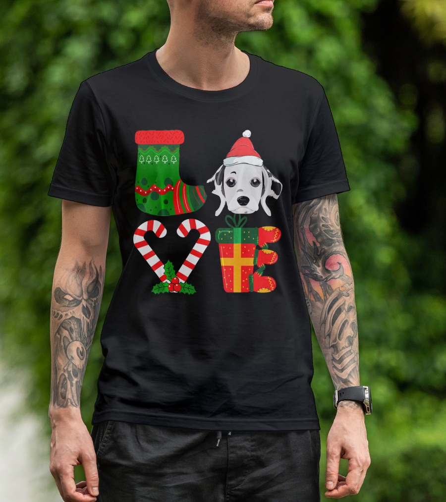 Lover Dalmatian Christmas Funny Dog Holiday Stocking Candy Cane Present T-Shirt