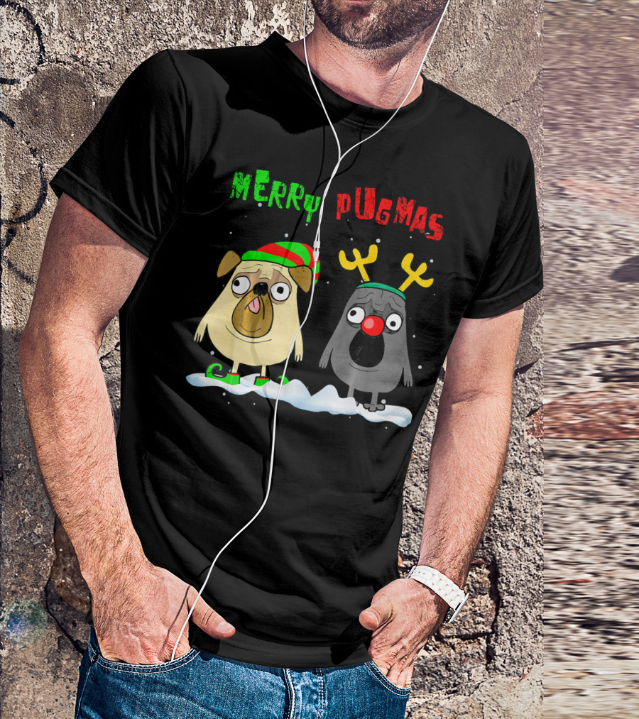 Merry Pugmas Pug Christmas Reindeer Elf Party Xmas T-Shirt