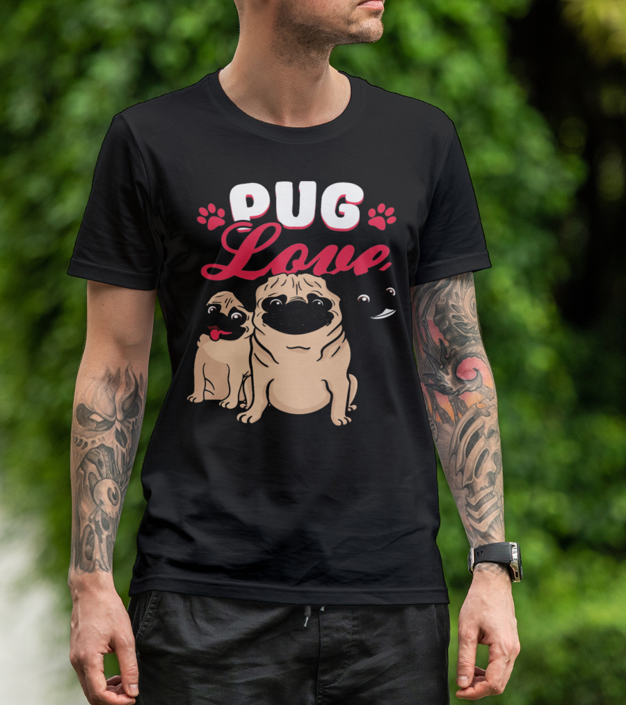 Pug Love Pug Dog With Paw Prints And Smiling Faces T-Shirt