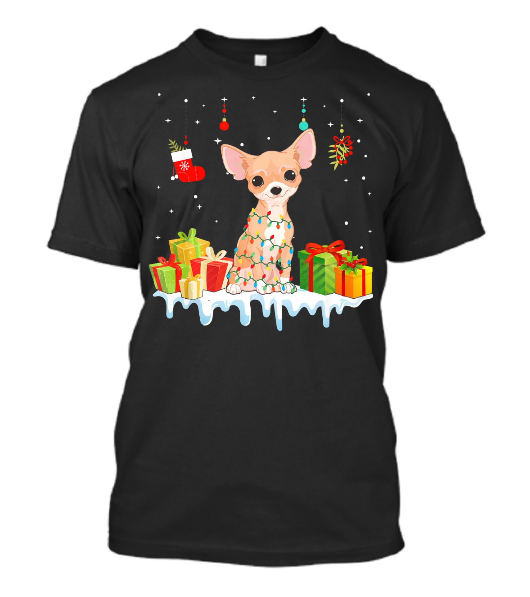Christmas Chihuahua With Presents And Holiday Lights T-Shirt