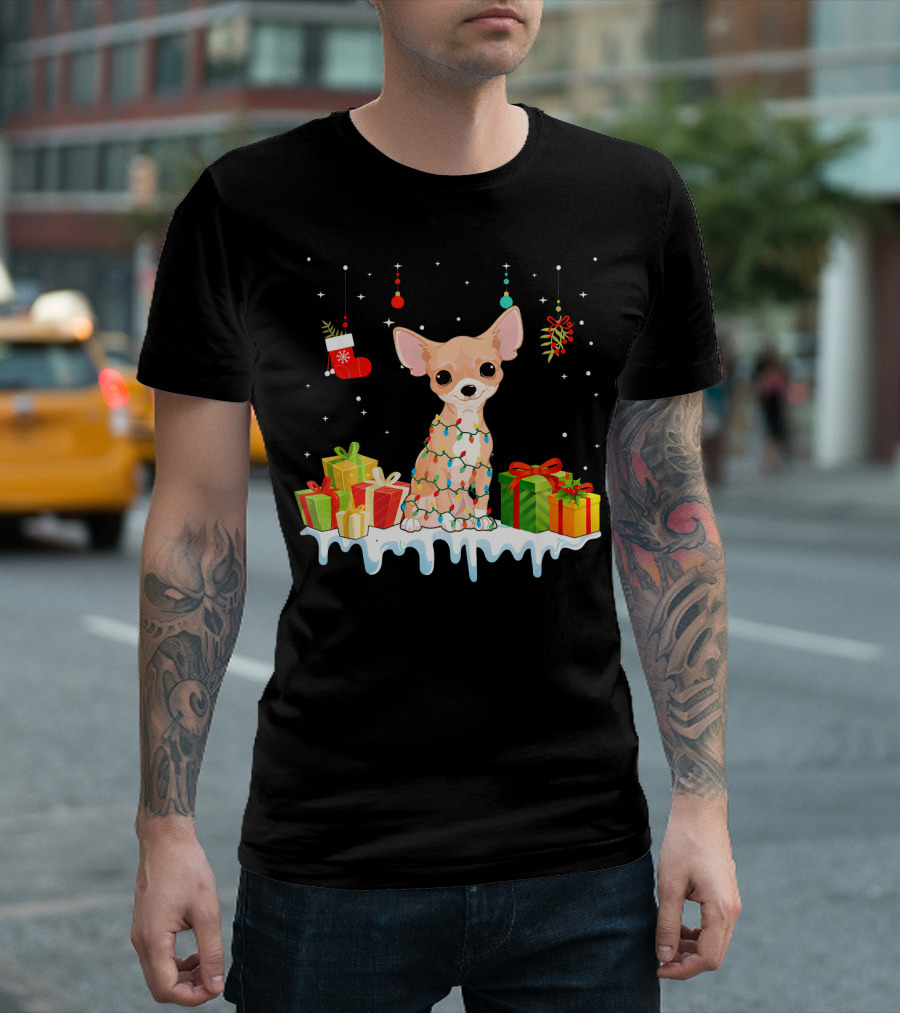 Christmas Chihuahua With Presents And Holiday Lights T-Shirt