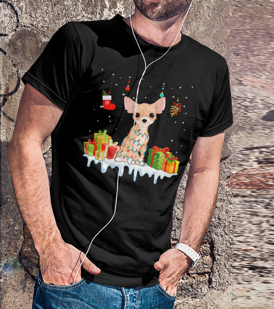 Christmas Chihuahua With Presents And Holiday Lights T-Shirt