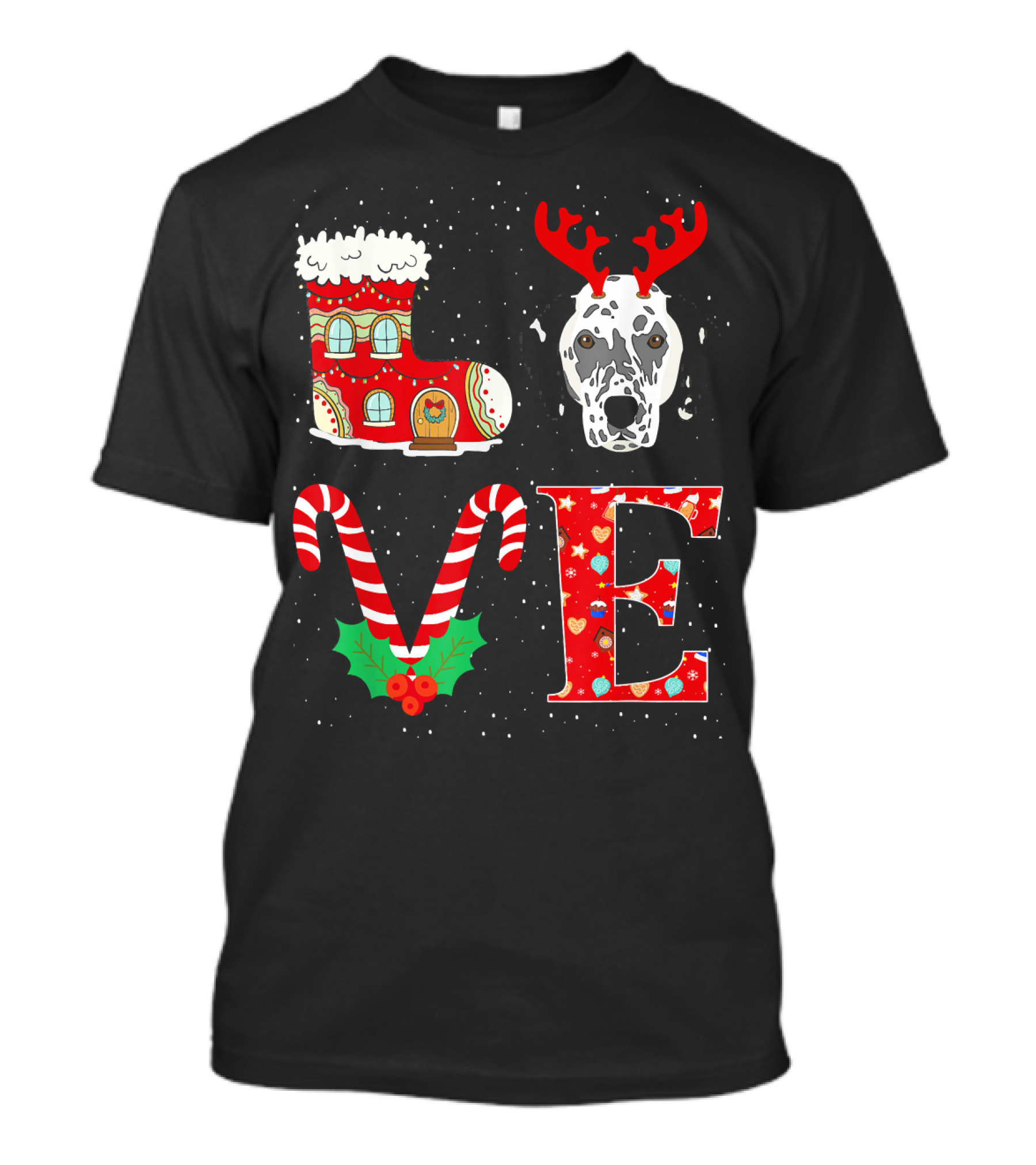 I Love My Dalmatian Reindeer Horns Chris Boot Candy Cane Christmas Love T-Shirt