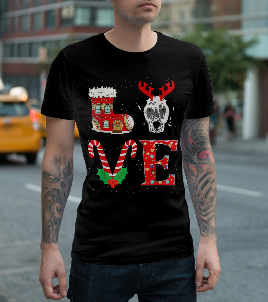 I Love My Dalmatian Reindeer Horns Chris Boot Candy Cane Christmas Love T-Shirt