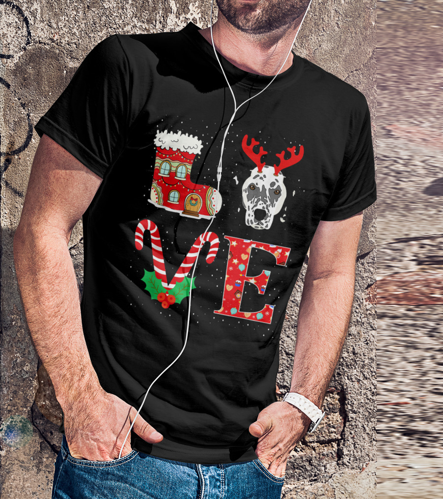 I Love My Dalmatian Reindeer Horns Chris Boot Candy Cane Christmas Love T-Shirt