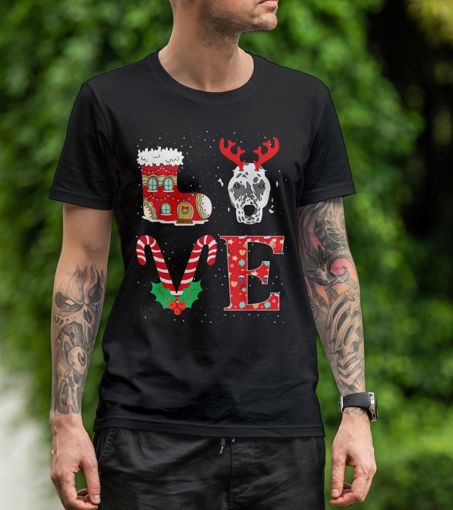 I Love My Dalmatian Reindeer Horns Chris Boot Candy Cane Christmas Love T-Shirt