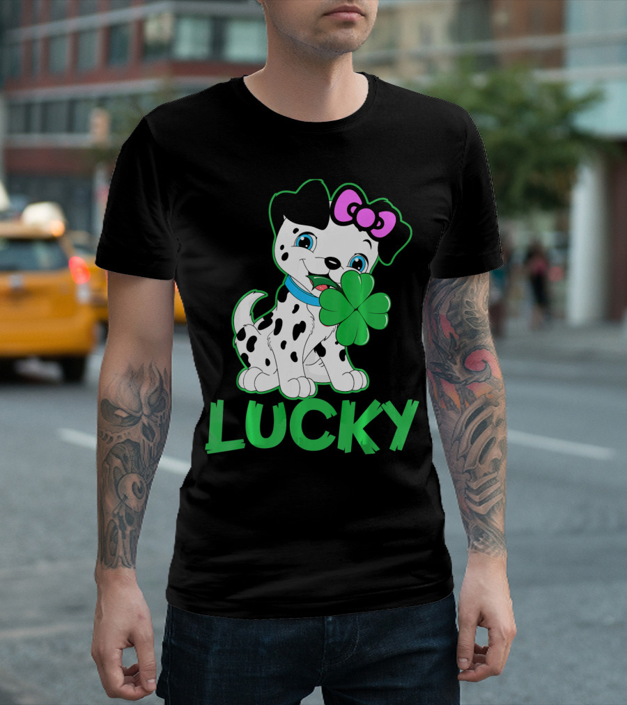 Lucky Dalmatian Holding Shamrock For Dalmatian Fan T-Shirt