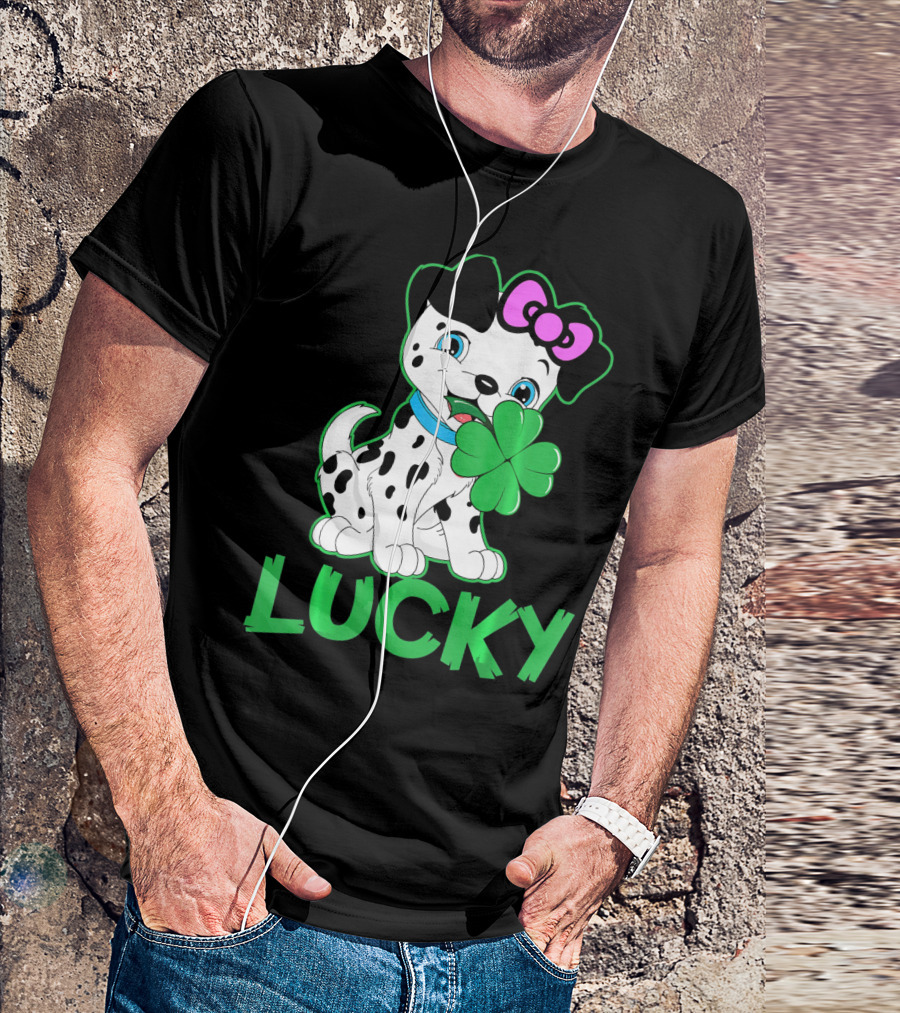 Lucky Dalmatian Holding Shamrock For Dalmatian Fan T-Shirt