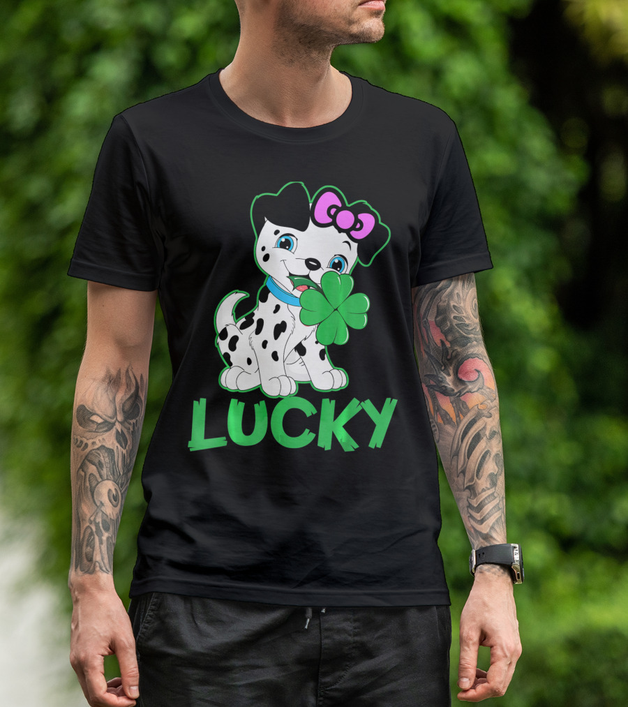 Lucky Dalmatian Holding Shamrock For Dalmatian Fan T-Shirt
