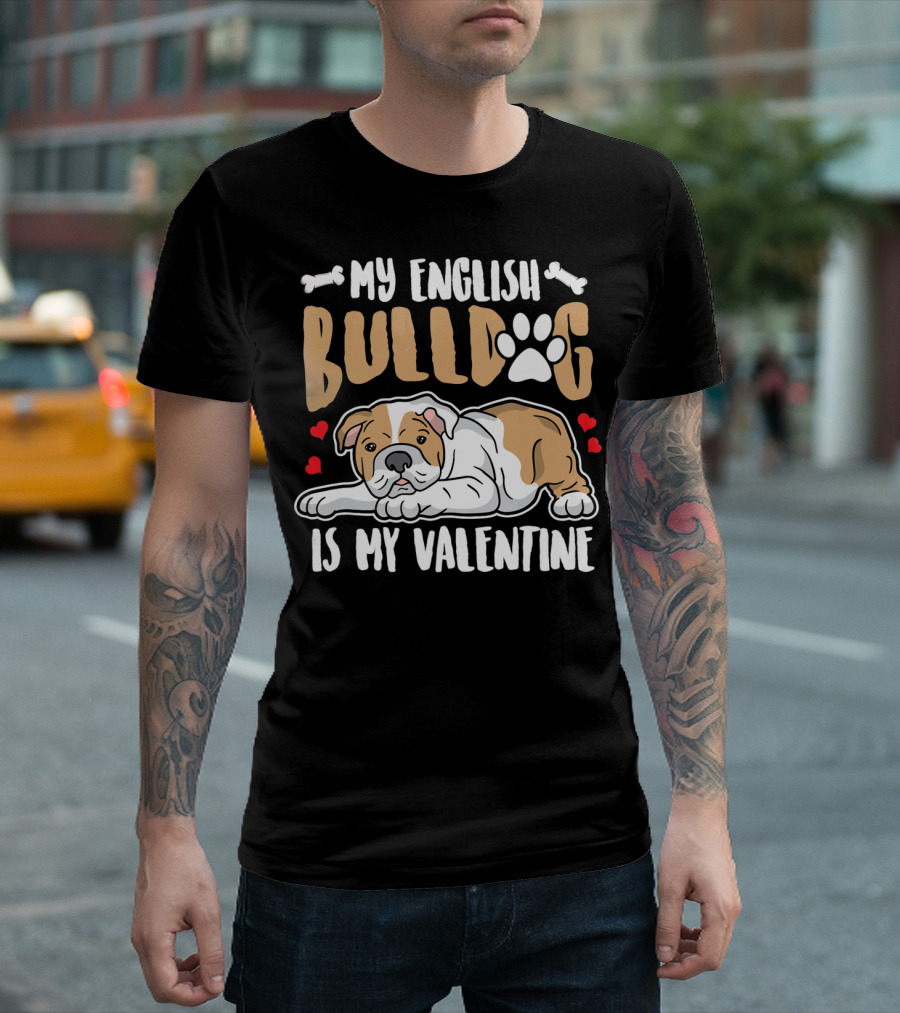My English Bulldog is My Valentine with Heart and Bone Accents T-Shirt