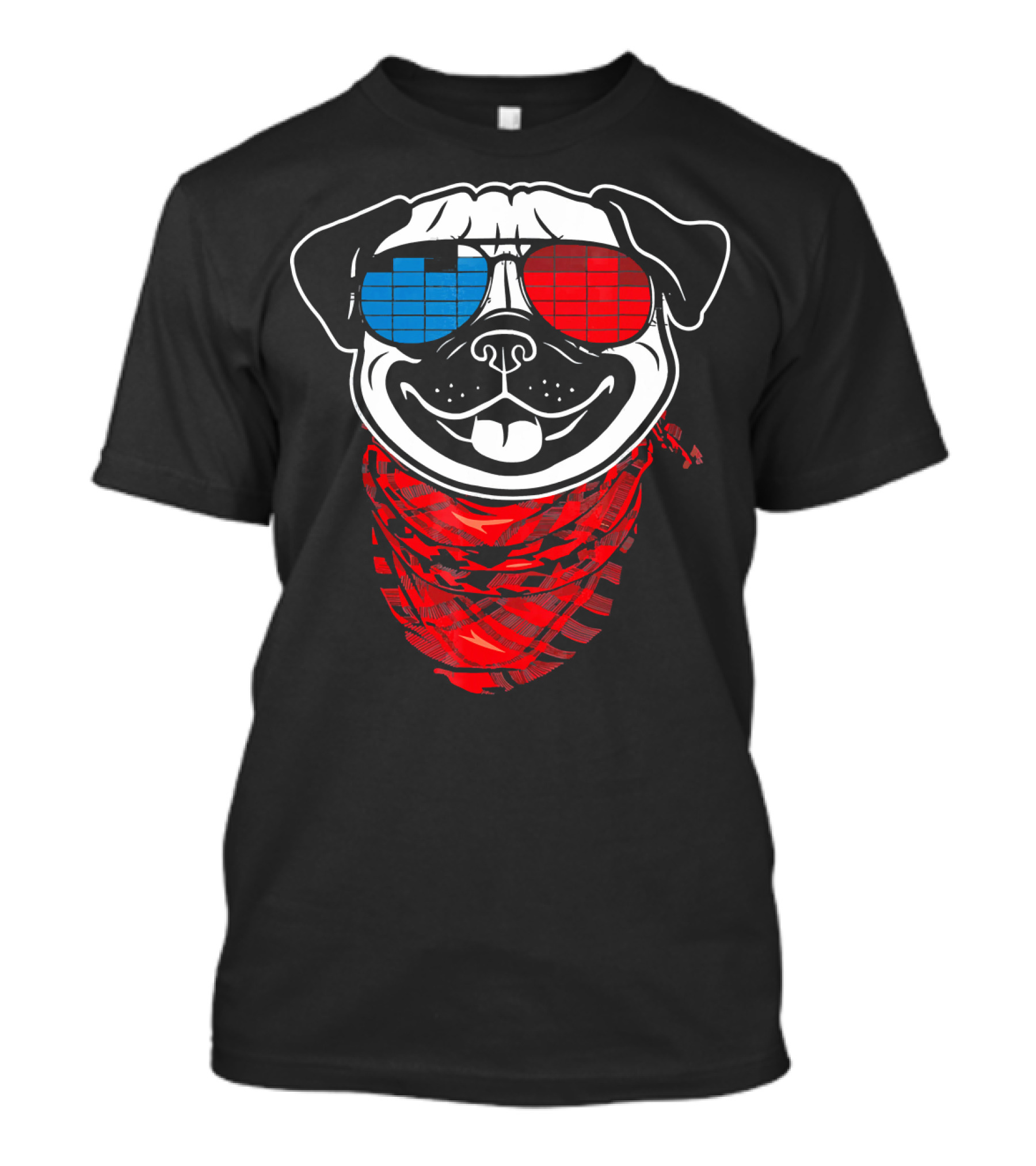 Pug LED Sound Activated Glow Light Red And Blue Sunglasses T-Shirt