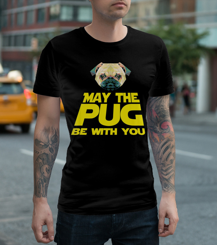 May the Pug Be with You Pug Dog Face Retro Sci-Fi Phrase T-Shirt