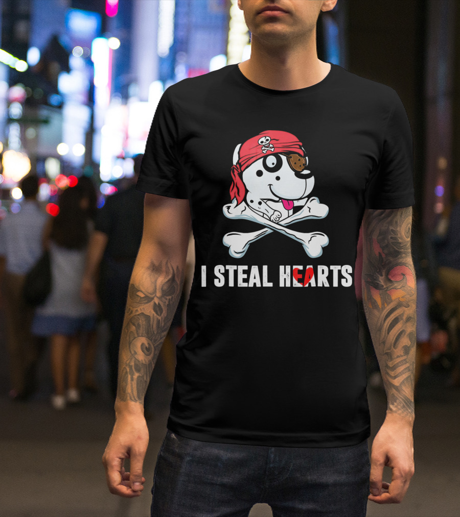 I Steal Hearts Dalmatian Pirate With Crossbones And Red Bandana T-Shirt