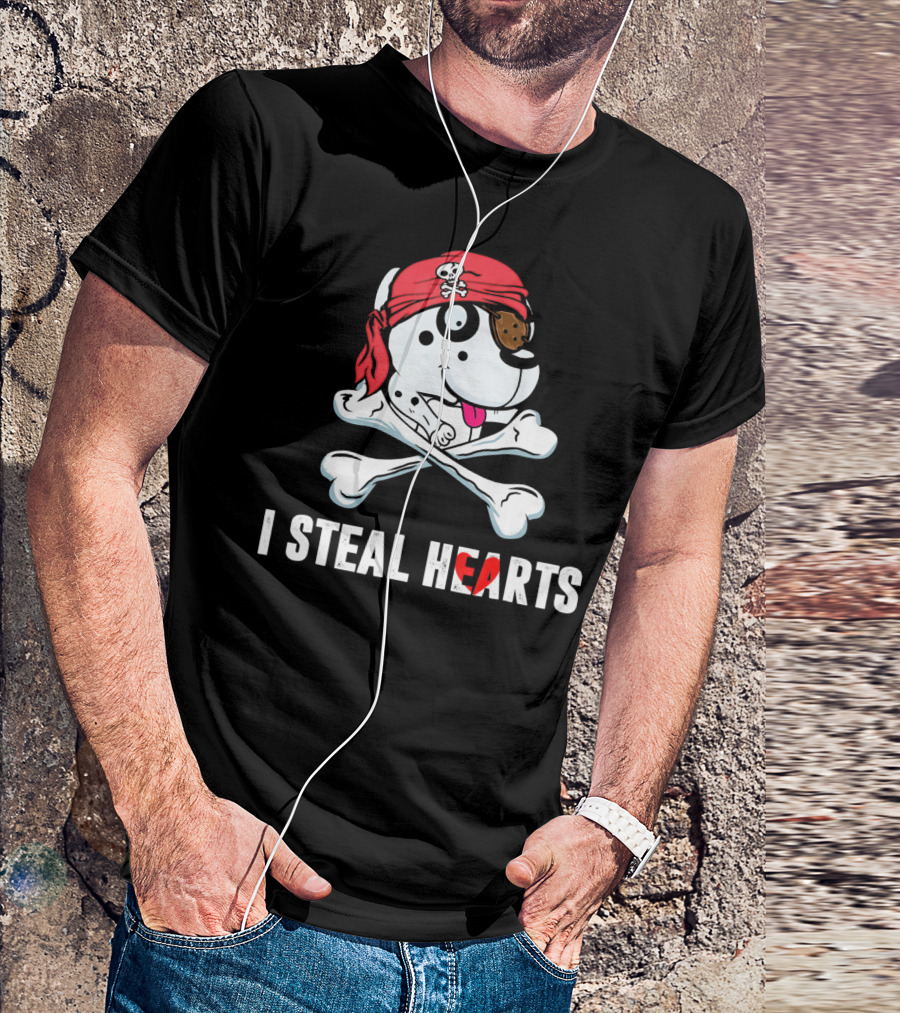I Steal Hearts Dalmatian Pirate With Crossbones And Red Bandana T-Shirt