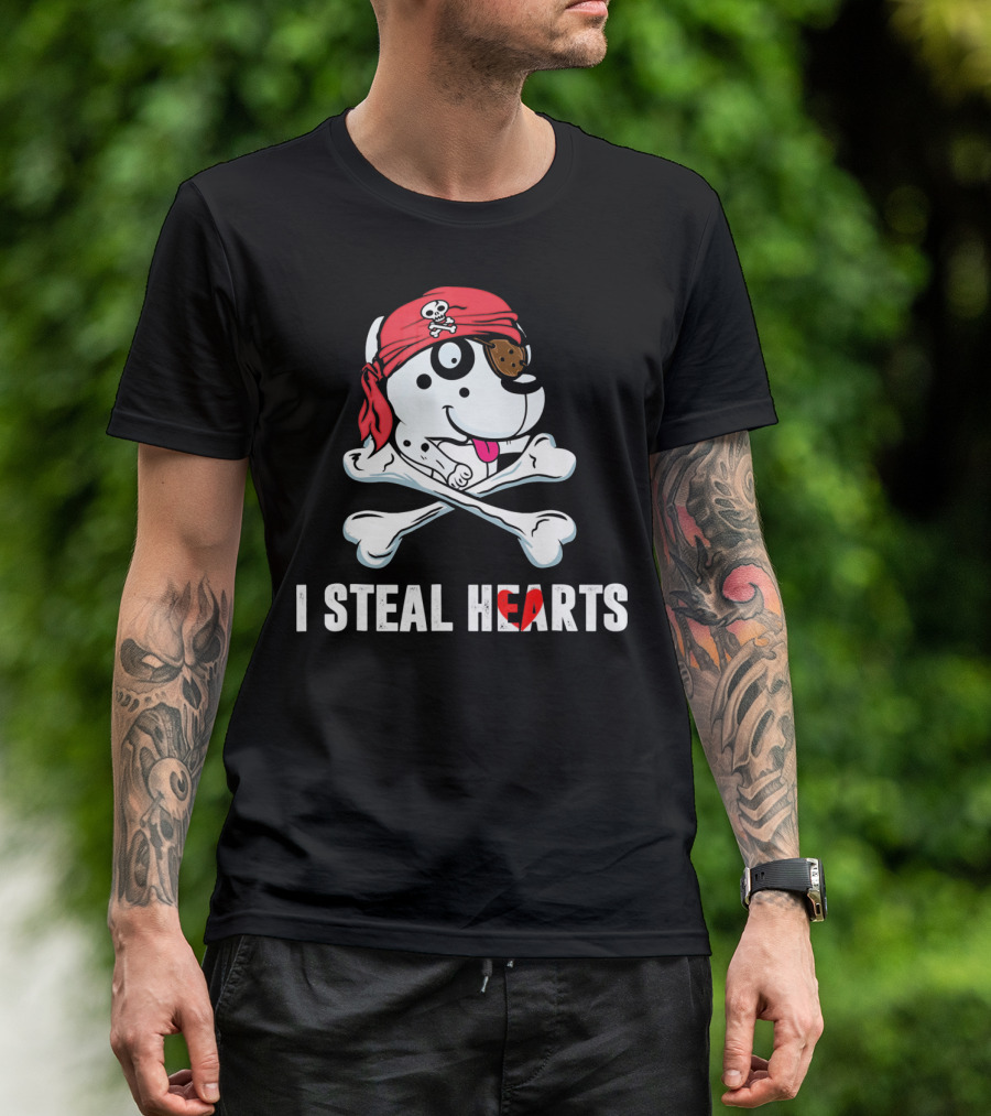 I Steal Hearts Dalmatian Pirate With Crossbones And Red Bandana T-Shirt