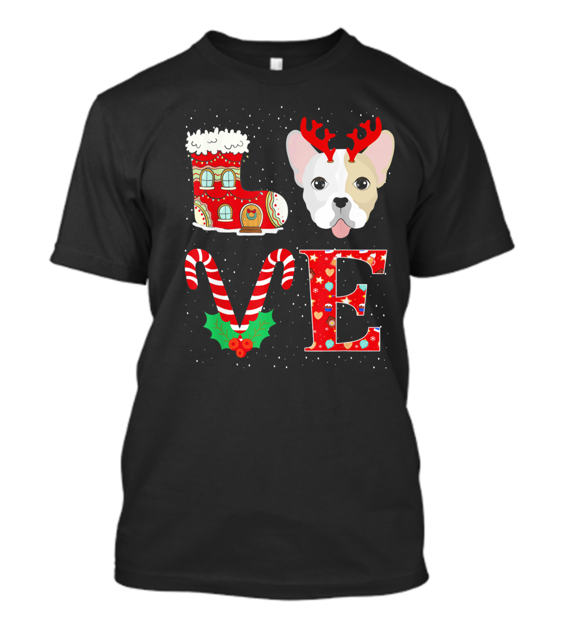 Love My French Bulldog Reindeer Horns Christmas Holiday T-Shirt