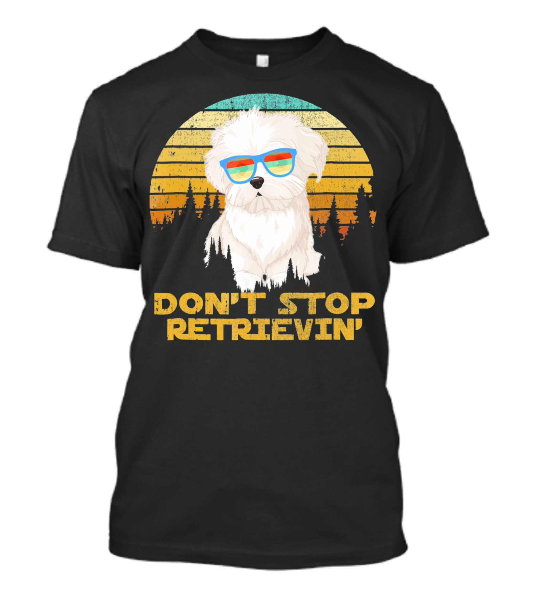 Don't Stop Retrievin' Retro Bichon With Sunglasses Vintage Sunset T-Shirt