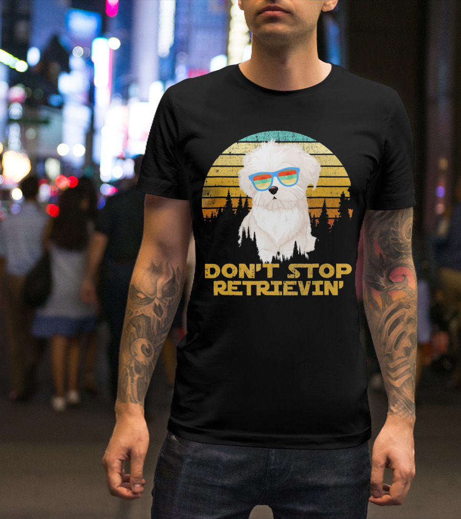 Don't Stop Retrievin' Retro Bichon With Sunglasses Vintage Sunset T-Shirt