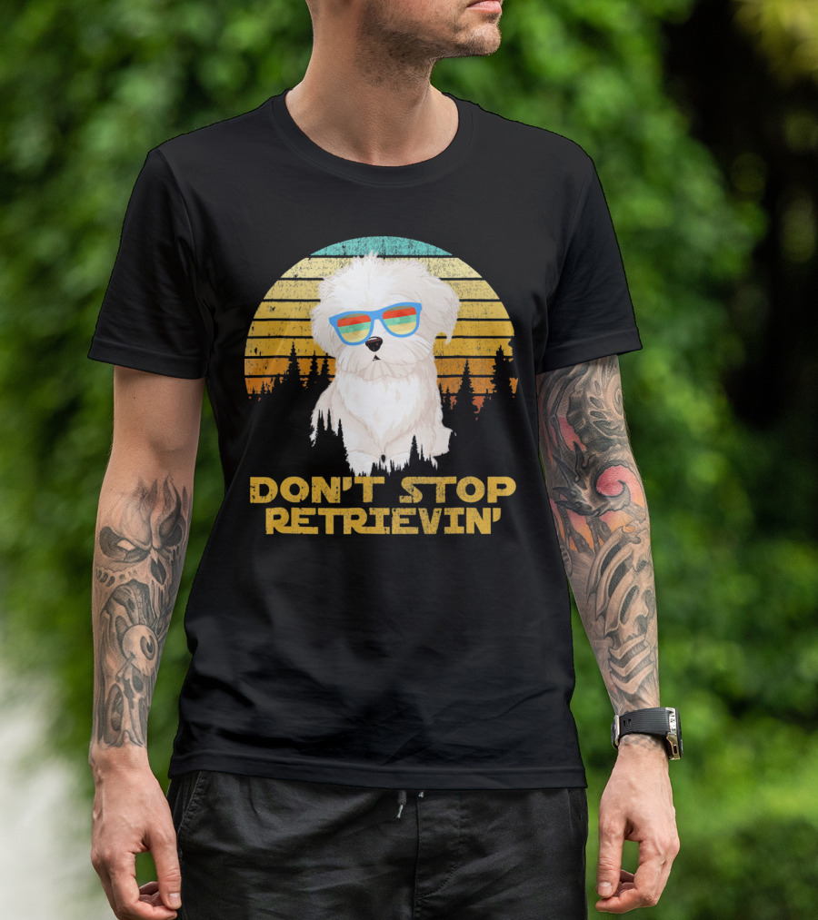 Don't Stop Retrievin' Retro Bichon With Sunglasses Vintage Sunset T-Shirt