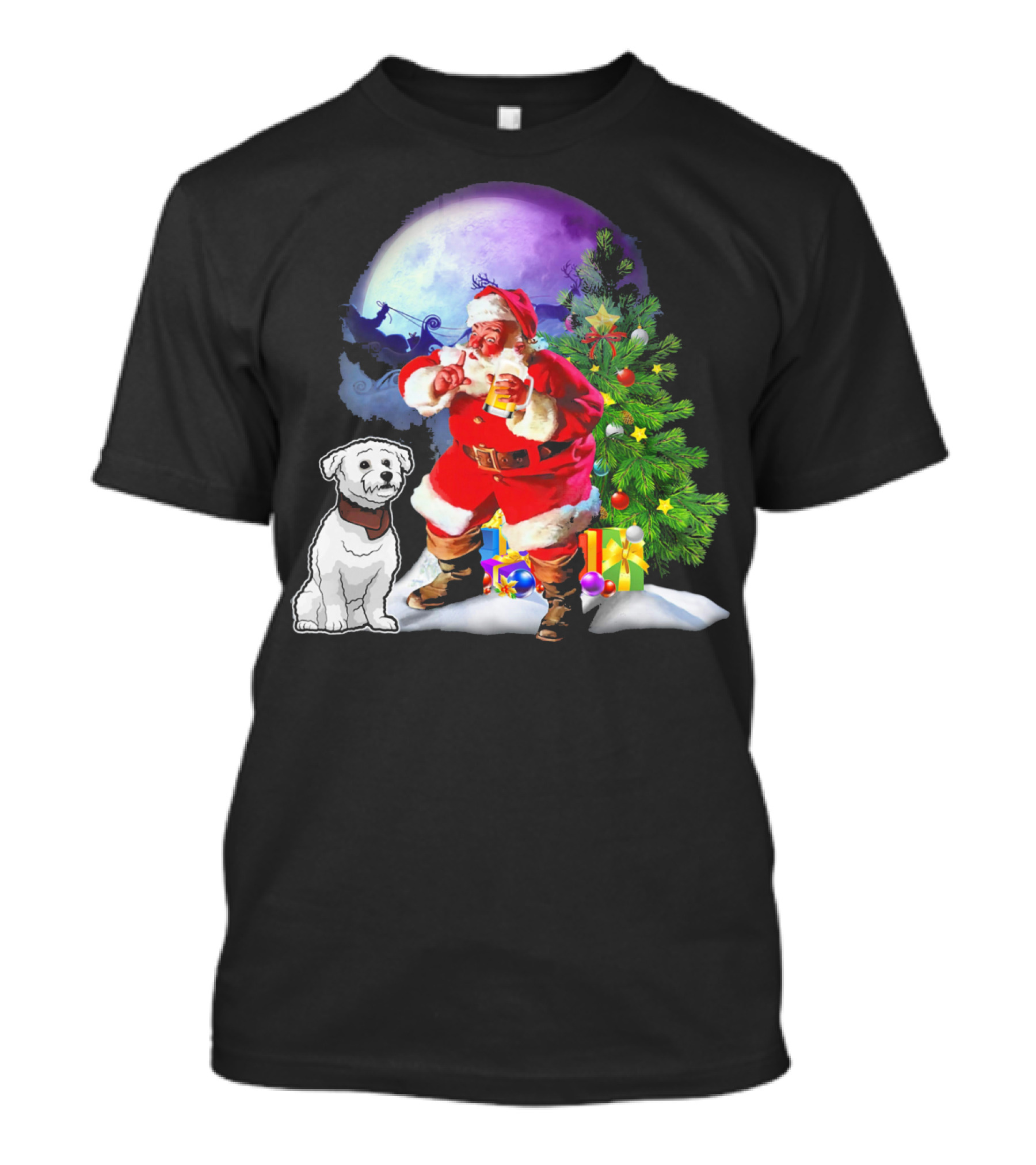 Bichon Frise Santa Pine Xmas Family Chris Moon Sleigh Tree T-Shirt