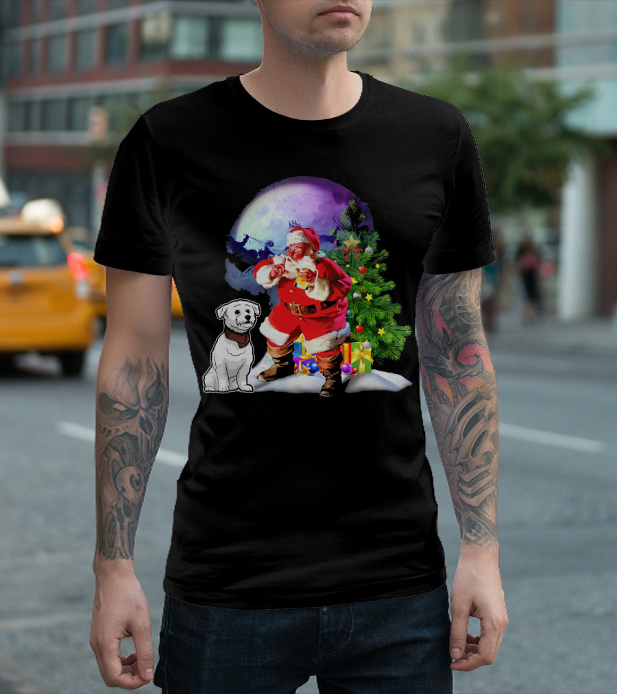 Bichon Frise Santa Pine Xmas Family Chris Moon Sleigh Tree T-Shirt