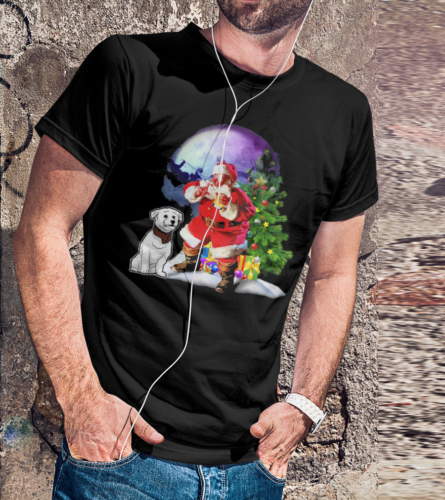 Bichon Frise Santa Pine Xmas Family Chris Moon Sleigh Tree T-Shirt
