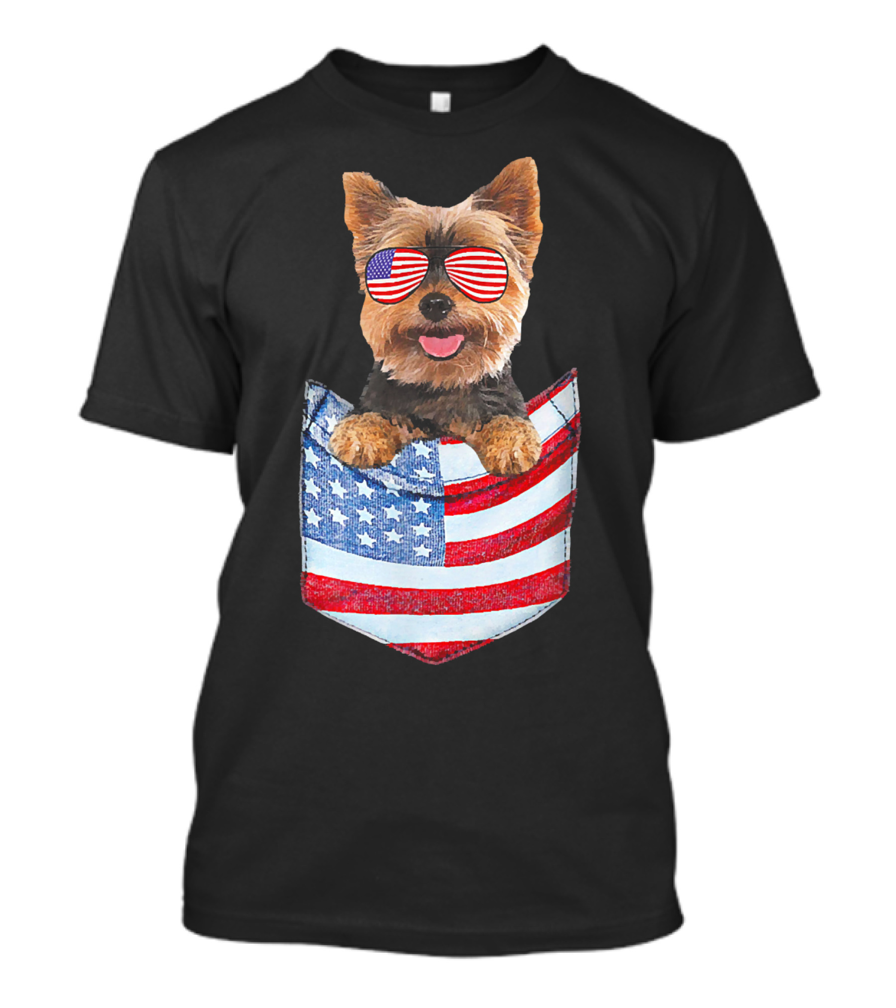 Yorkshire Terrier Yorkie In American Flag Pocket With Sunglasses T-Shirt
