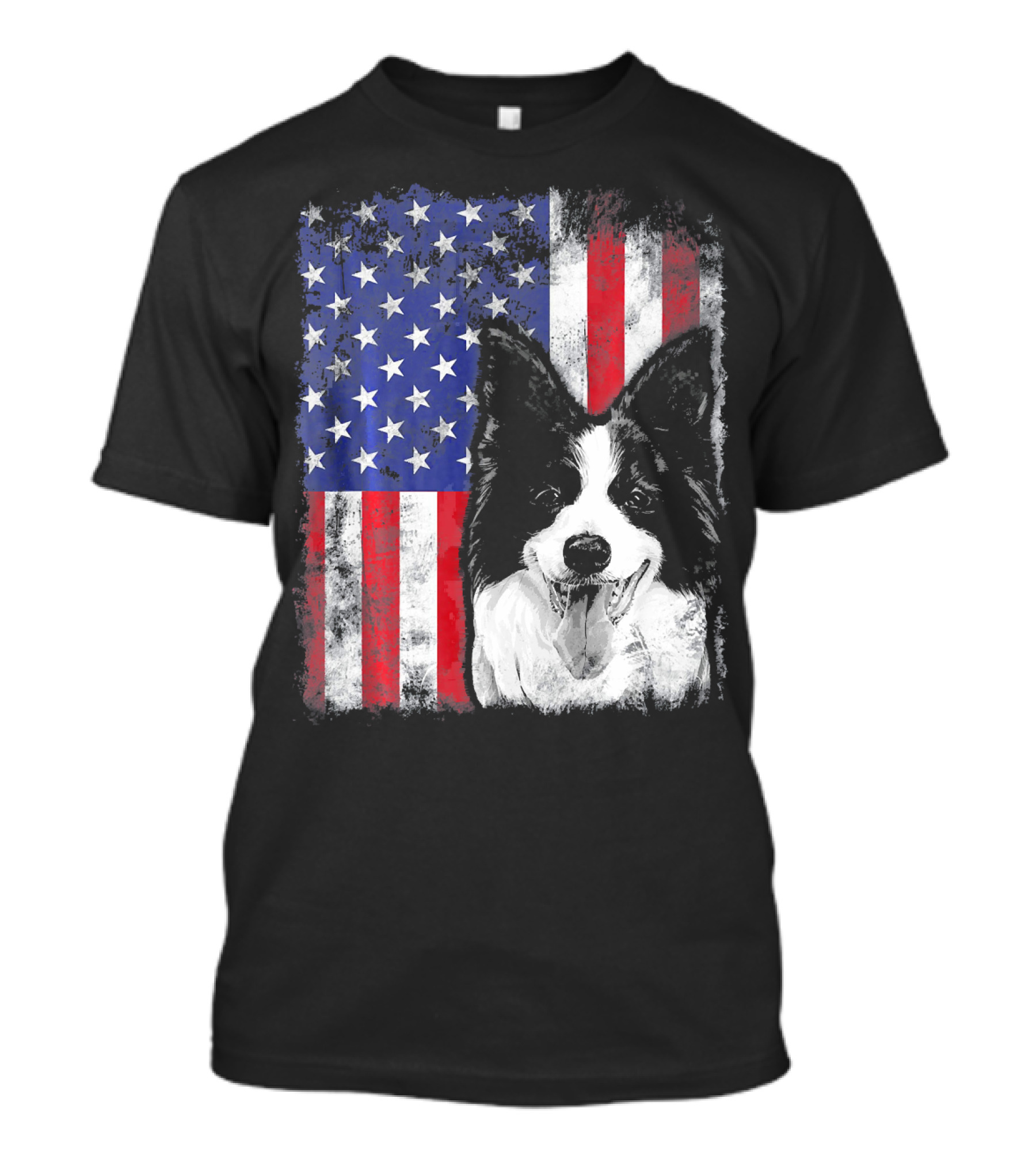 Border Collie American Flag USA Starry Stripes T-Shirt