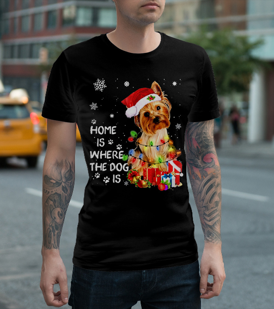 Home Is Where The Dog Is Christmas Lights Yorkie T-Shirt