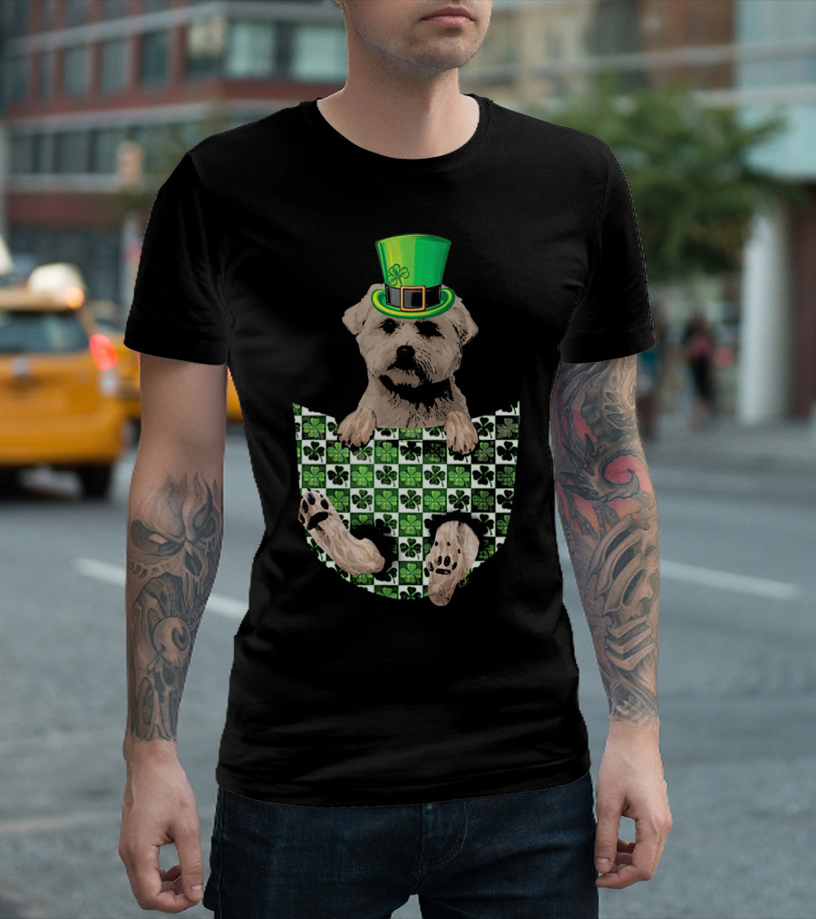 Bichons Frise Pocket Clover Hat Green T-Shirt