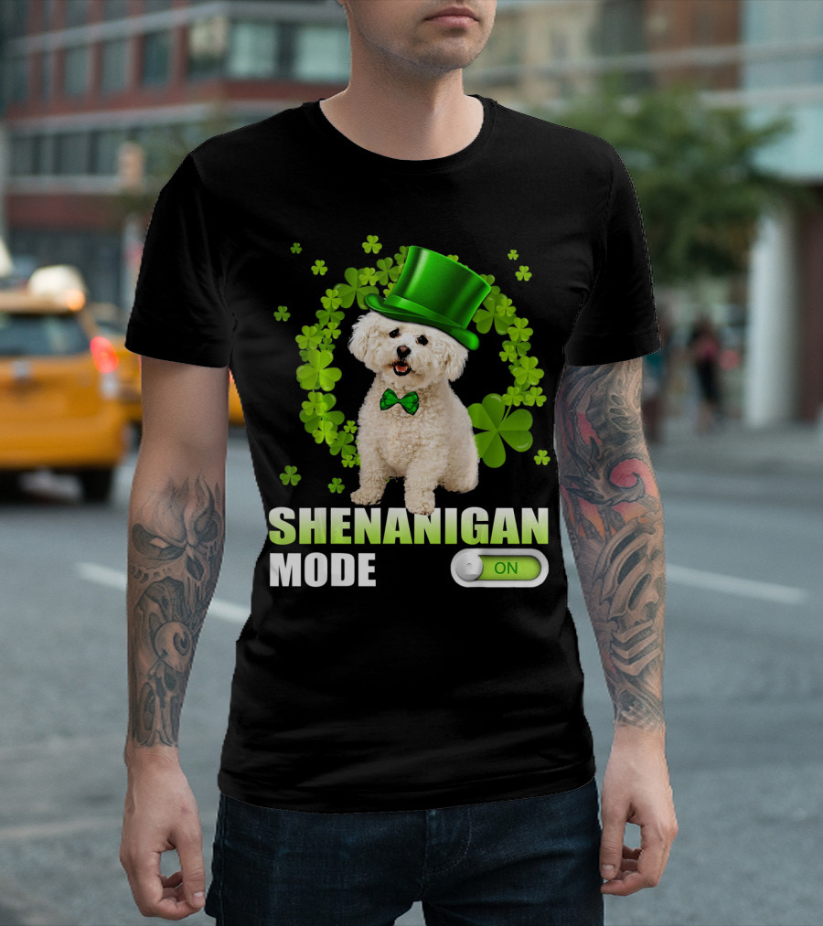 Shenanigan Mode Bichon Frise Clover Top Hat On T-Shirt