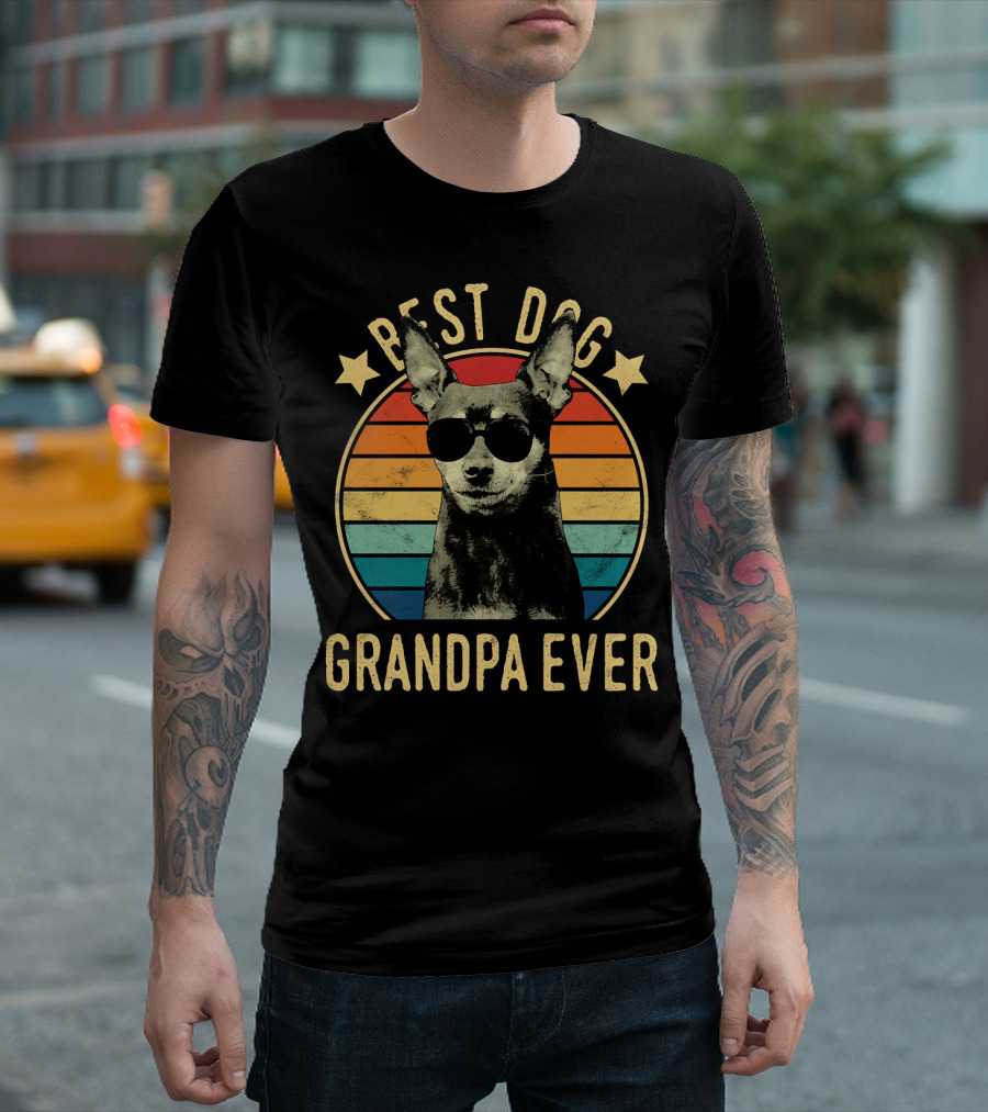 Best Dog Grandpa Ever Miniature Pinscher Retro Sunglasses Stars T-Shirt