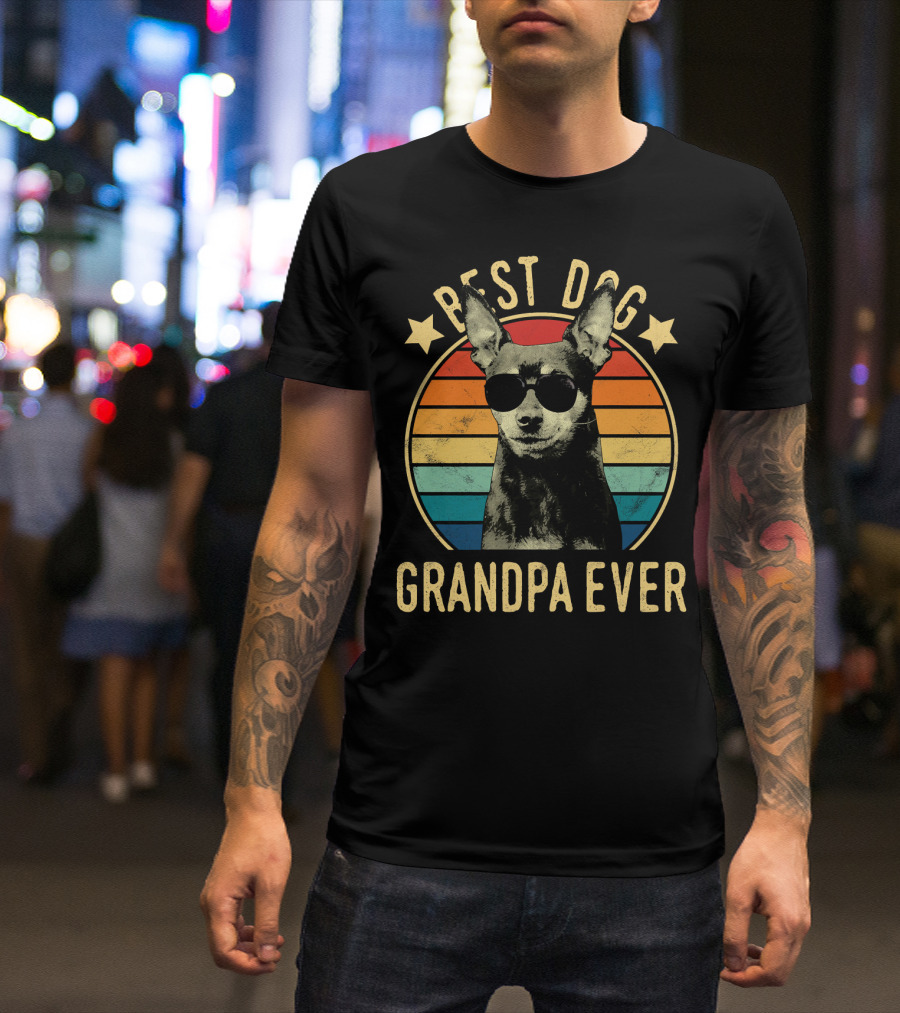 Best Dog Grandpa Ever Miniature Pinscher Retro Sunglasses Stars T-Shirt