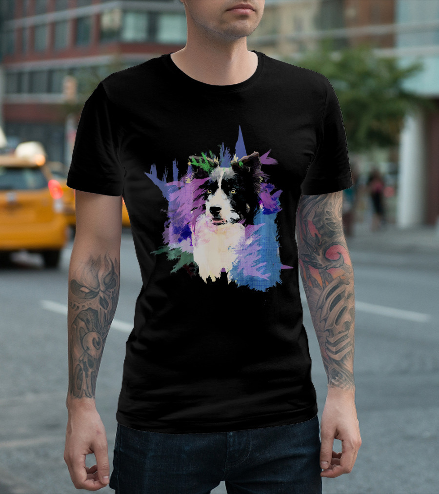 Border Collie Splash Colorful Brushstroke Dog T-Shirt