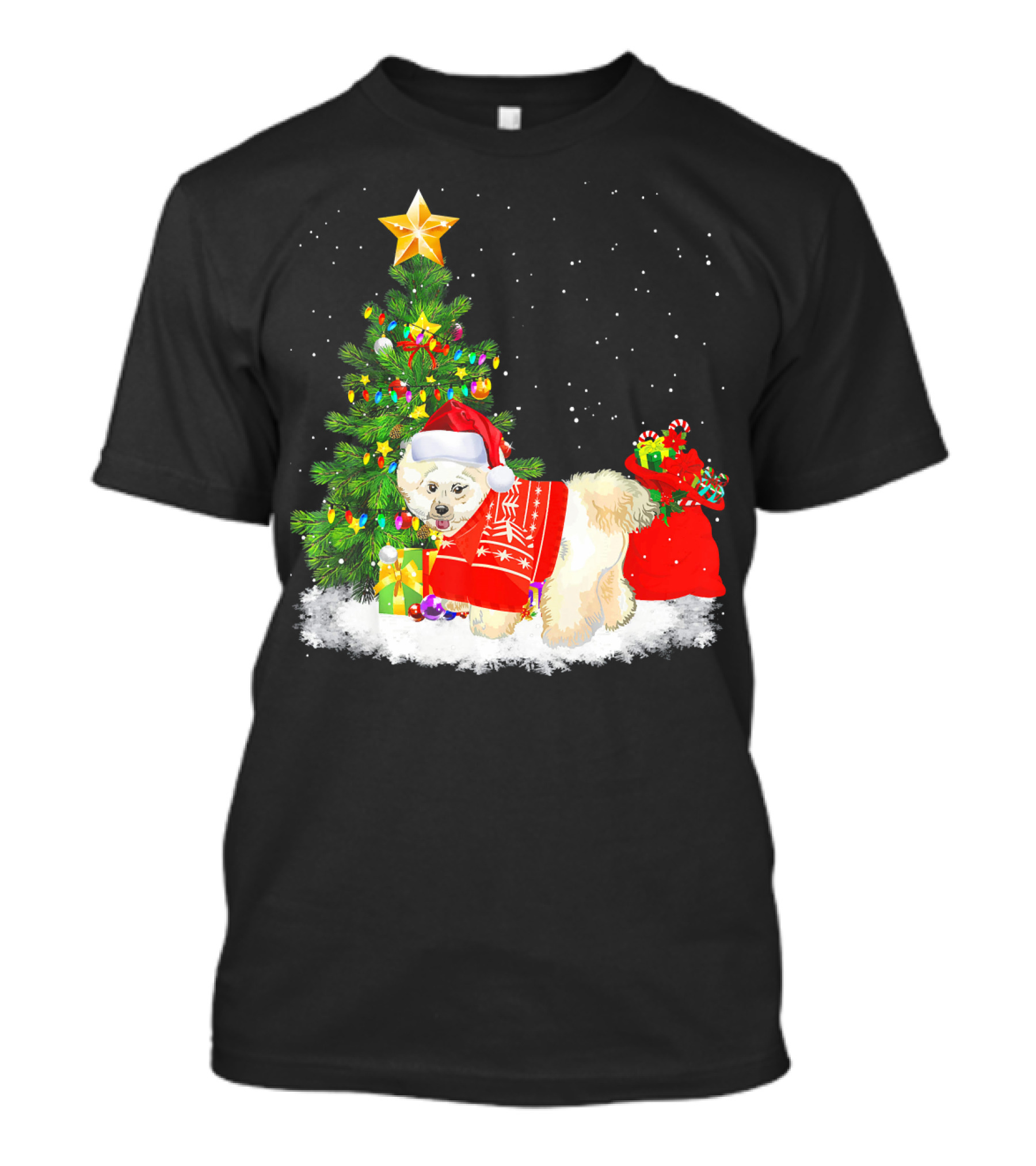 Bichon Frise Dog Christmas Tree Santa Hat Holiday Scene T-Shirt