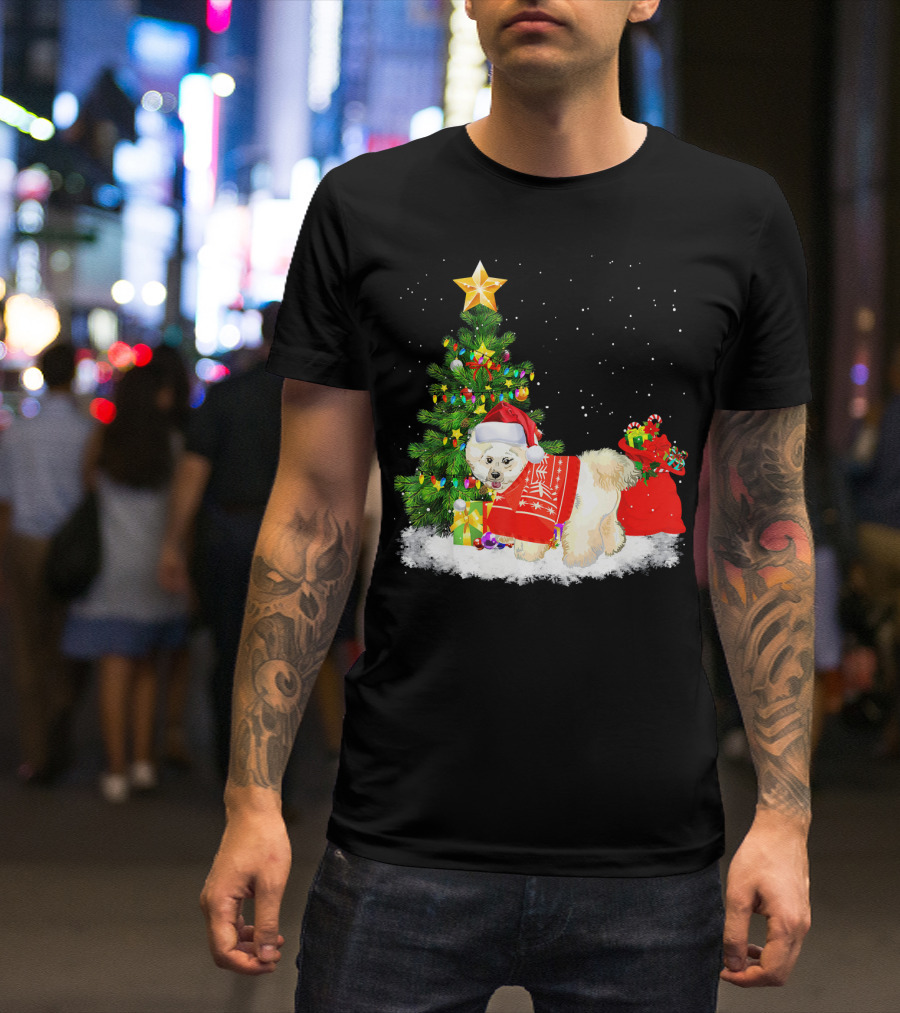 Bichon Frise Dog Christmas Tree Santa Hat Holiday Scene T-Shirt