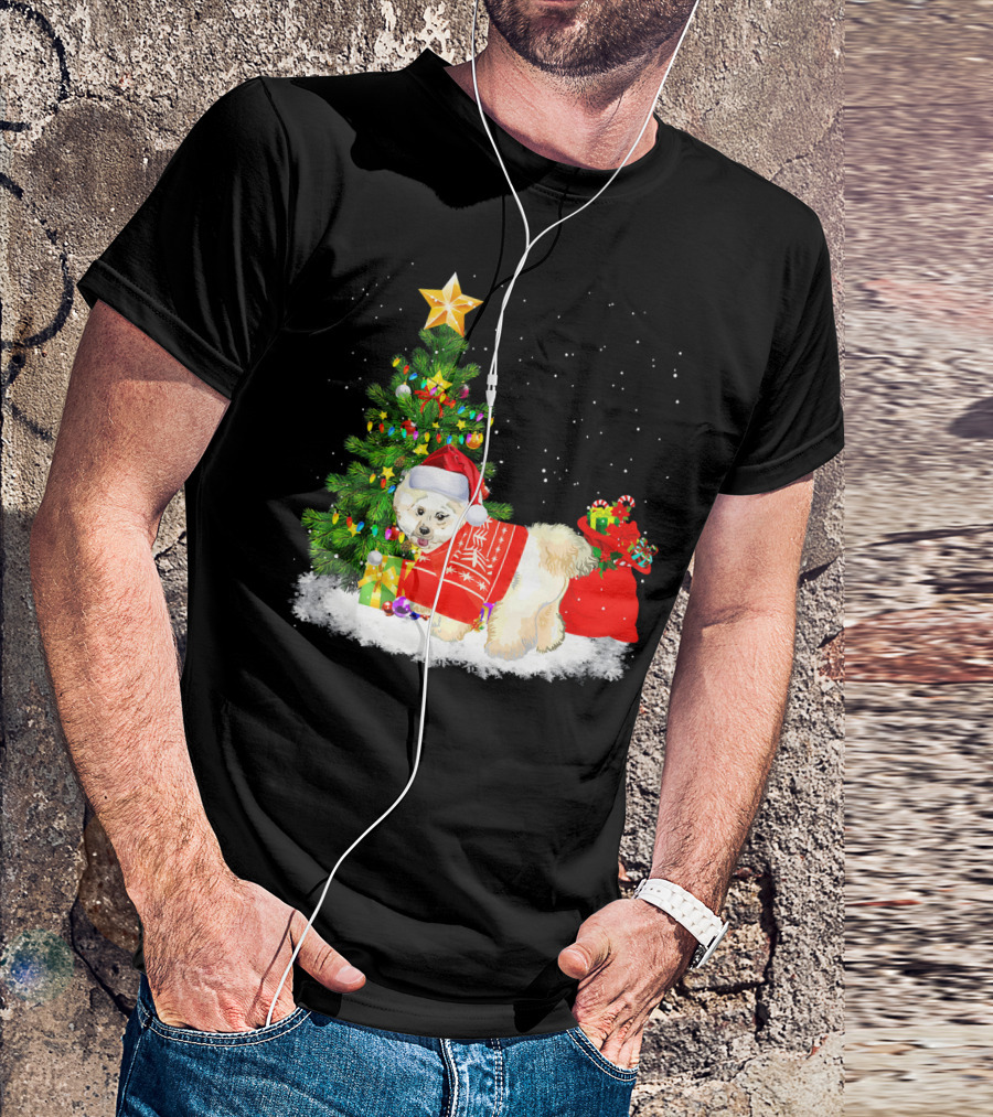 Bichon Frise Dog Christmas Tree Santa Hat Holiday Scene T-Shirt