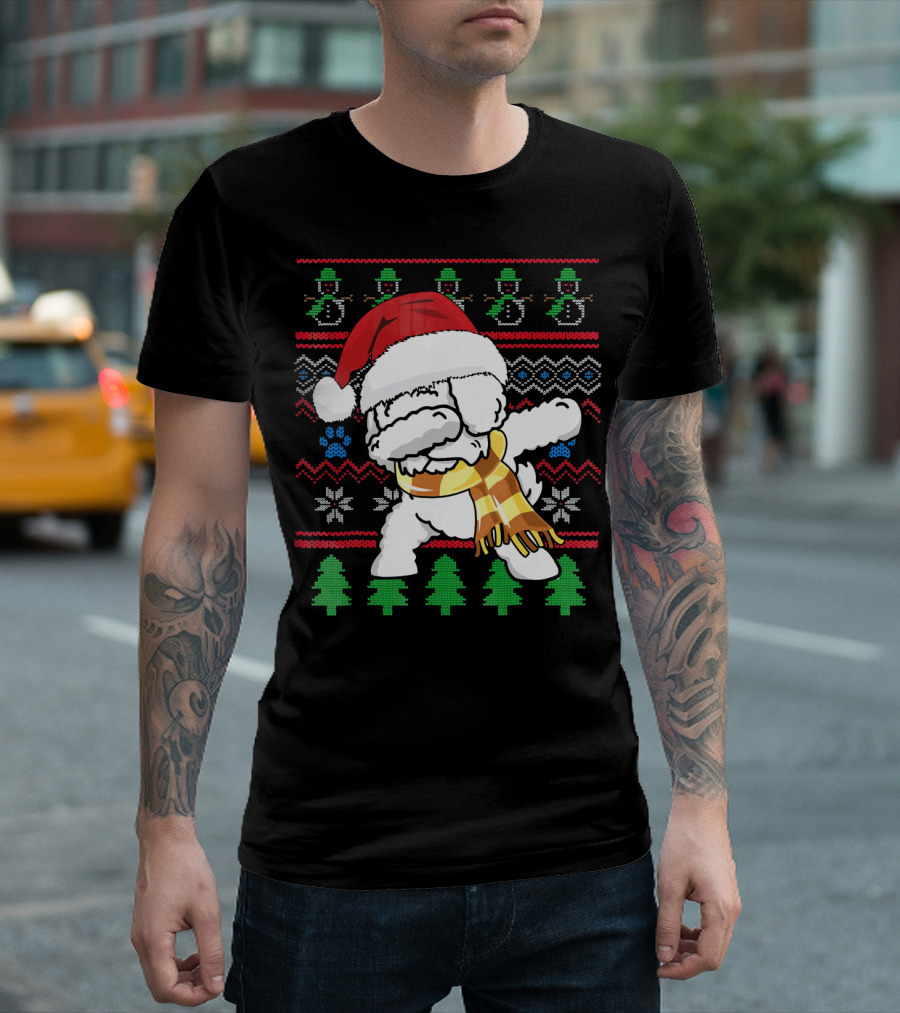 Bichons Frise Dabbing Santa Hat Christmas T-Shirt